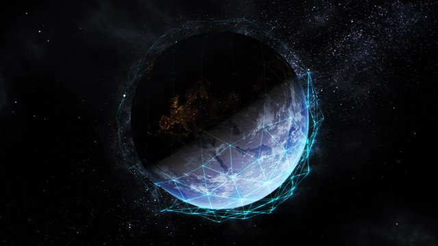 Planet Earth from the space with a net symbolizing global connectivity.
