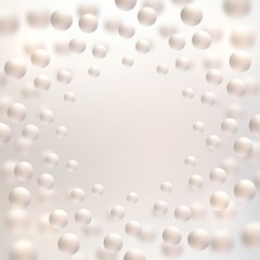 Pearls round pattern on light blurred background. Abstract molecules illustration. Pastel subtle backdrop.