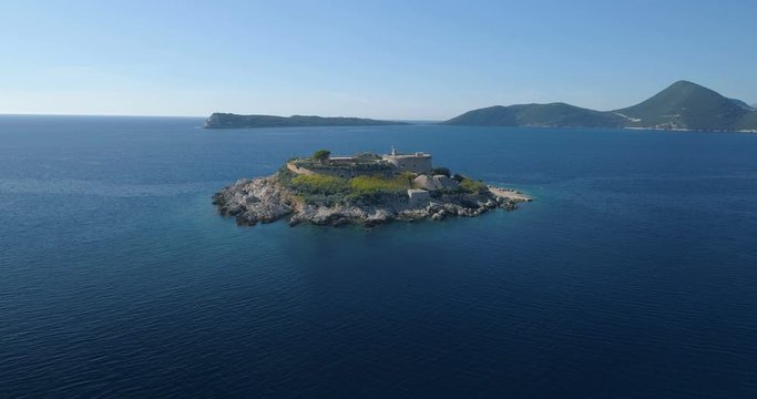 aerial view of Mamula island fort, Boka Kotorska bay of Adriatic sea