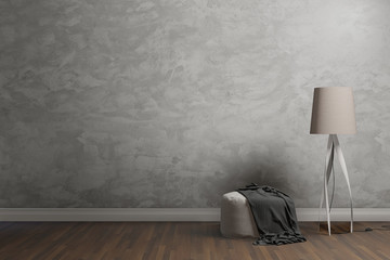 interior with loft wall and wooden floor, empty room, 3d rendering