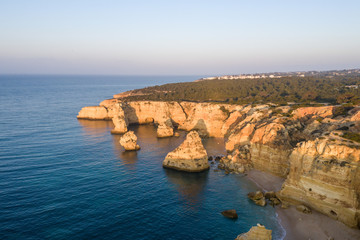 Aerial View of the Coastline in Algarve, Portugal