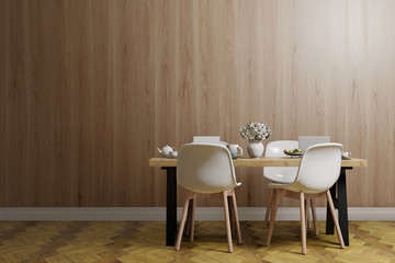 interior of working room with wooden wall, background 3d rendering	
