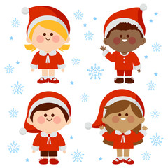 Children in Christmas Santa Claus costumes. Vector illustration