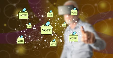 Man touching an online voting concept