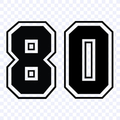 Number 80 Jersey vector. black number 80 shape sketch vector isolated
