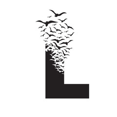 letter L with effect of destruction. Dispersion. Birds