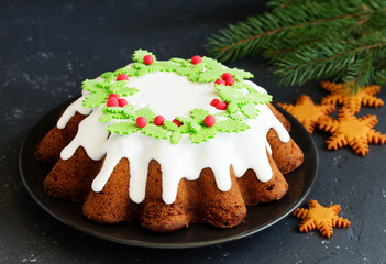 New Year fruit cupcake with icing.