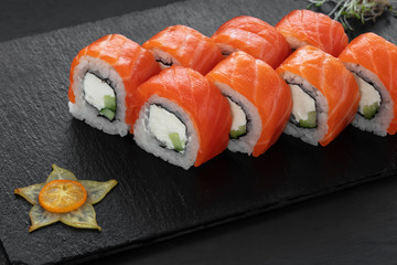 Sushi, rolls, fish dishes. Seafood delicacies