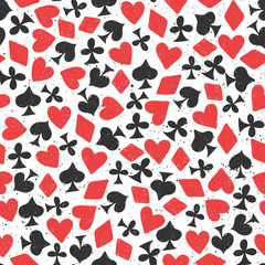 Obraz premium Vector seamless pattern poker cards for social media content. Vector hand drawn illustration design. 