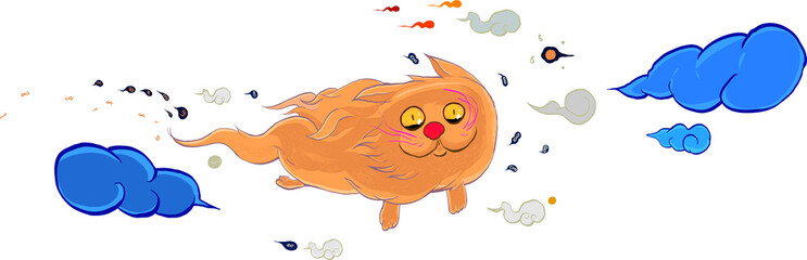 Halloween is coming. ghost cat fly away for hunting you. Are you fearing. vector for advertising, printing, silk screen, decoration, publication, funny, kidding.