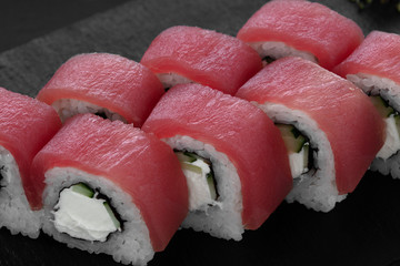 Sushi, rolls, fish dishes. Seafood delicacies
