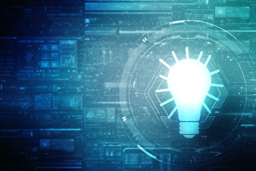 2d illustration bulb future technology, innovation background, creative idea concept