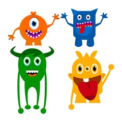 Cartoon Monsters Set. Vector Illustration of Monsters