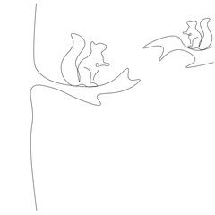 Forest background with animal cute squirrel, vector illustration