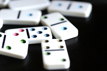White domino on a black background close-up