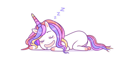 Kawaii cute unicorn sleeping pastel color, happy cartoon vector