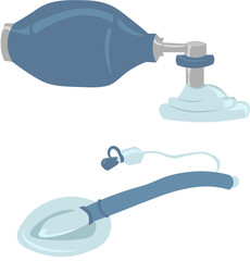 Devices for artificial respiration. Cardiopulmonary resuscitation, health, ambulance. Ambu bag, laryngotracheal mask, intubation, oxygen.