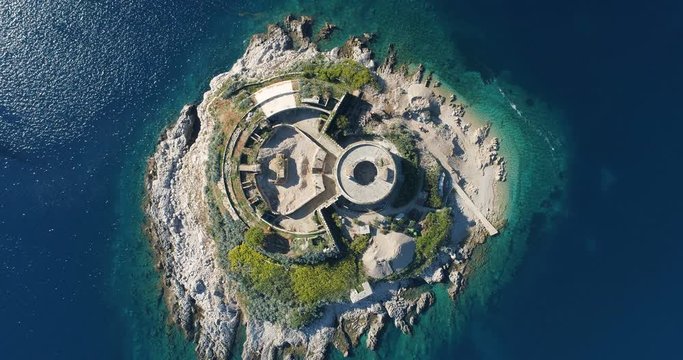 aerial view of Mamula island fort, Boka Kotorska bay of Adriatic sea