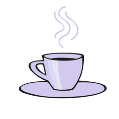 Purple coffee cup sketch. Hand drawn style. Line art. Colorful Vector illustration on white