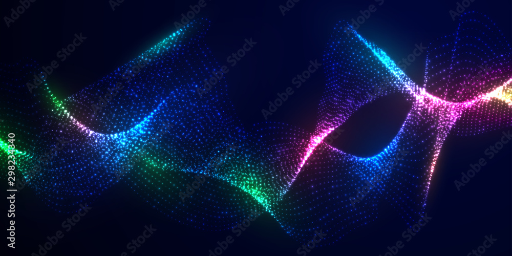 Poster dynamic abstract liquid flow particles background. shining abstract particle flow background. futuri