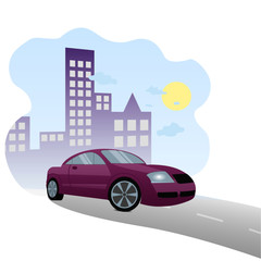 car in the city road sun illustrator vector modern cloud