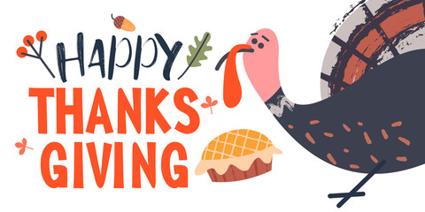 Happy thanksgiving. Greeting card, holiday banner. Vector illustration.
