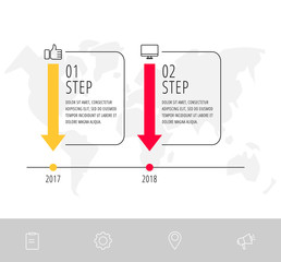 Line vector infographic flat template. Rectangles with arrows for two diagrams, graph, flowchart, timeline, marketing, presentation. Business concept with 2 labels