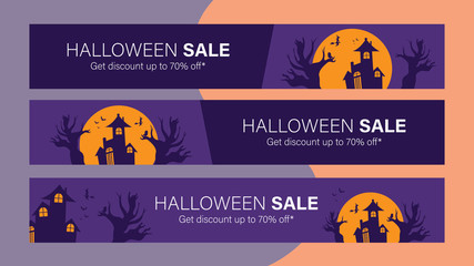 Happy halloween sale mobile banner template for online shop or social media ads. Big sale halloween holiday event. Flash sale on halloween. Halloween vector illustration