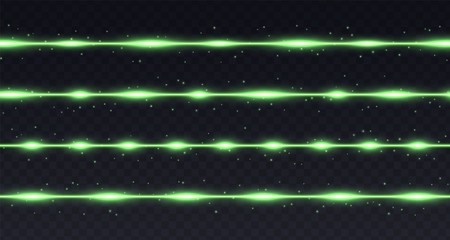 Green lines with highlights and sparkles isolated on transparent background. Transparent vector light effect. Glowing decoration.