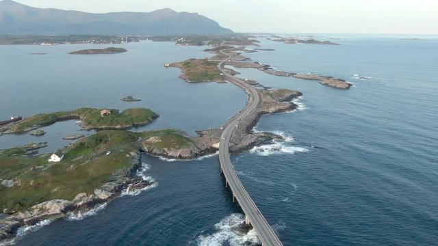 Aerial view of amazing Atlantic Ocean Road (Atlanterhavsveien) in Norway