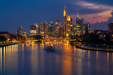 Frankfurt skyline and River Main at twilight