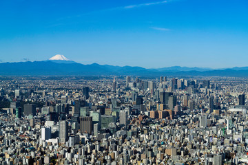 東京スカイツリーから見る富士山と街並み 秋葉原、新宿方面