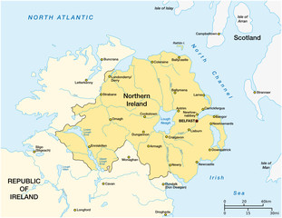 Simple map of Northern Ireland and the northern part of the Republic of Ireland