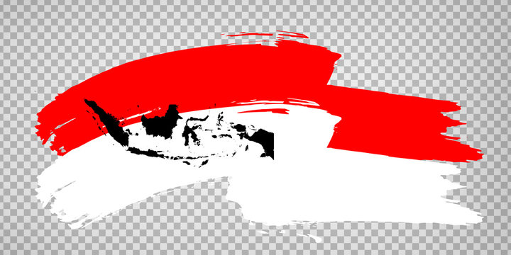 Flag Indonesia from brush strokes and Blank map Indonesia. High quality map of  Indonesia and flag on transparent background for your web site design, logo, app, UI.  EPS10.