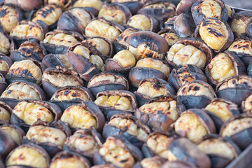 Delicious roasted chestnut kebab. Street food in Istanbul