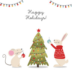 Christmas card with animals