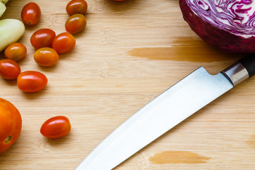 Ingredients for salad on a cutting board