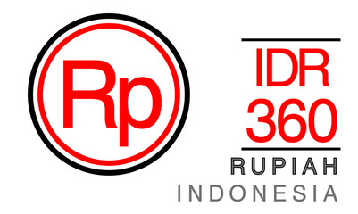 Rp, IDR, 360, Rupiah, Indonesia Banking Currency icon typography logo banner set isolated on background. Abstract concept graphic element. Collection of currency symbols ISO 4217 signs used in country