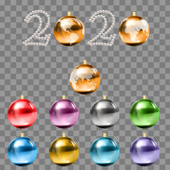 Shining holiday design with balls set and pearls