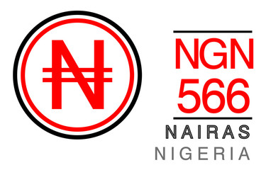 N, NGN, 566, Nairas, Nigeria Banking Currency icon typography logo banner set isolated on background. Abstract concept graphic element. Collection of currency symbols ISO 4217 signs used in country