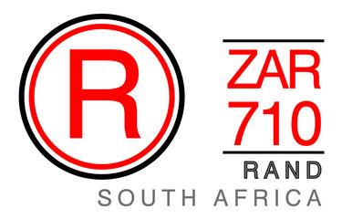 R, ZAR, 710, Rand, South Africa Banking Currency icon typography logo banner set isolated on background. Abstract concept graphic element. Collection of currency symbols ISO 4217 signs used in country