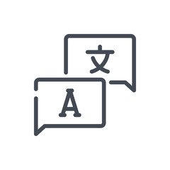 Language translation line icon. Message chat boxes with conversation in different languages vector outline sign.