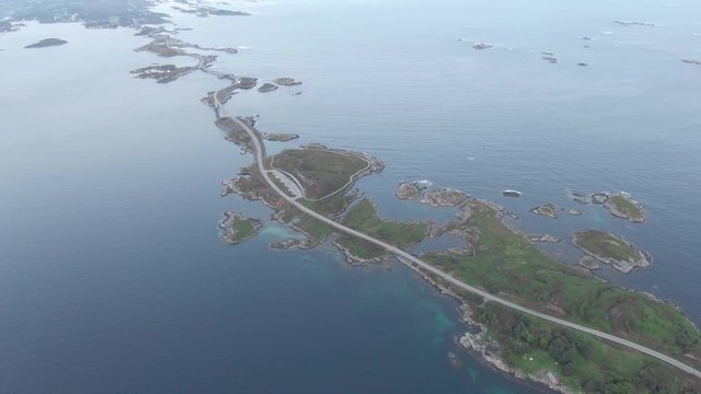 Full panoramic aerial view of Atlantic Ocean Road in Norway