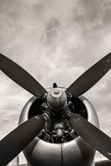 propeller plane in black and white