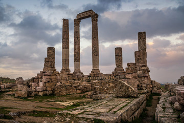 The Temple of Hercules at sunset at the citadel, Amman, Jordan	