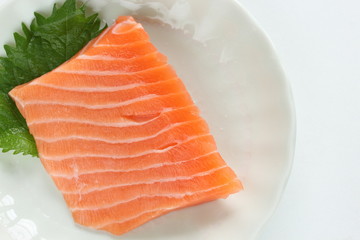 Freshness salmon for Japanese sashimi on herbal boba