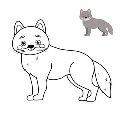 Coloring book for children. Forest animals collection. Cartoon cute wolf.