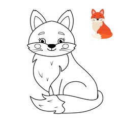Coloring book for children. Forest animals collection. Cartoon cute fox.