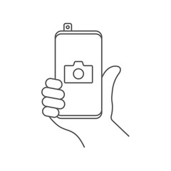 Mobile phone photography camera line icon. Outline vector sign, linear style pictogram isolated on white. Smartphone camera symbol, logo illustration. Editable Stroke. EPS 10