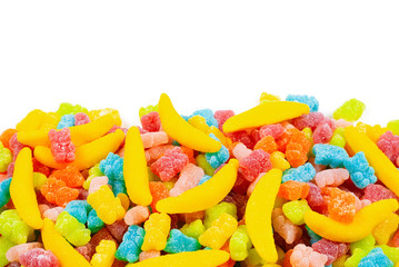Assorted gummy candies. Top view. Jelly  sweets.